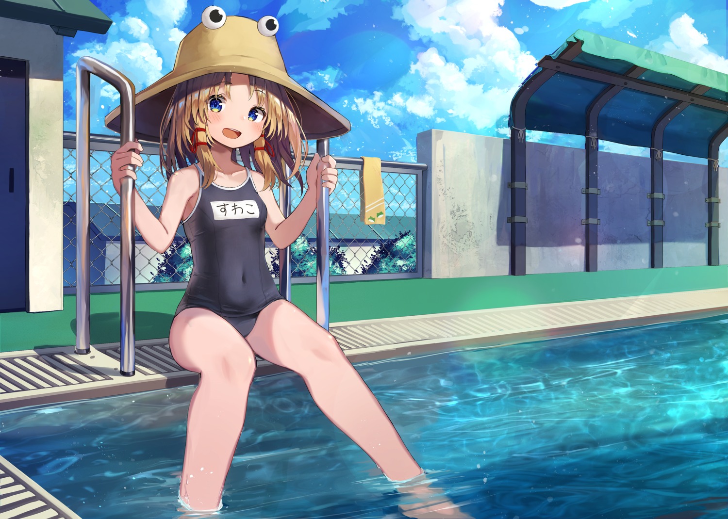 mamemochi moriya_suwako school_swimsuit swimsuits touhou wet