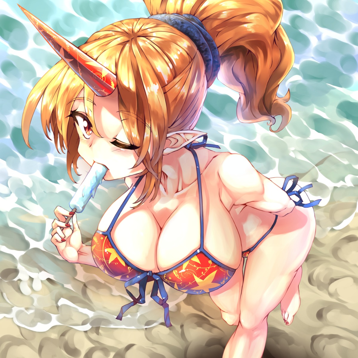 bikini horns hoshiguma_yuugi pointy_ears swimsuits tagme touhou
