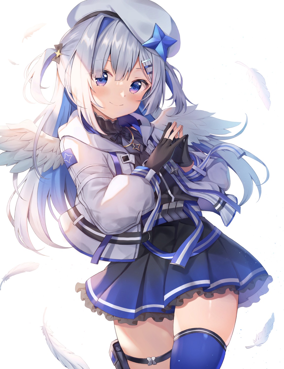 amane_kanata garter hanen_(borry) hololive seifuku thighhighs wings