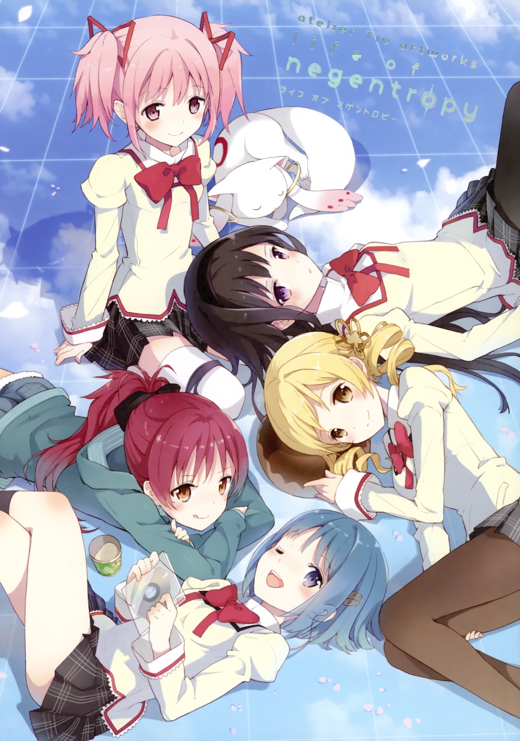 akemi_homura atelier_tiv_artworks kaname_madoka kyubey miki_sayaka pantyhose puella_magi_madoka_magica sakura_kyouko seifuku thighhighs tiv tomoe_mami