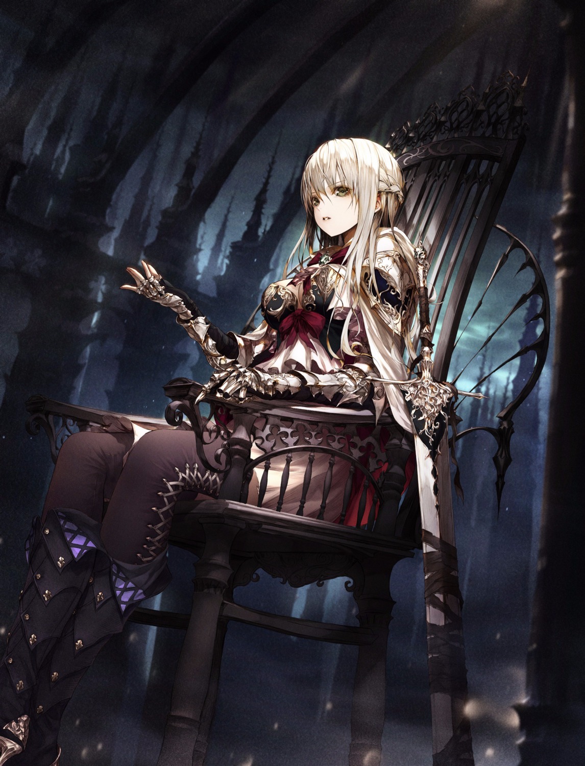 armor cleavage heels sword thighhighs wanke