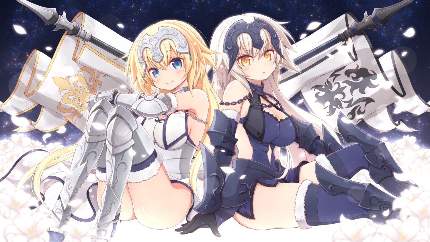 armor cleavage fate/grand_order jeanne_d'arc jeanne_d'arc_(alter)_(fate) jeanne_d'arc_(fate) nejiki_rio thighhighs wallpaper weapon