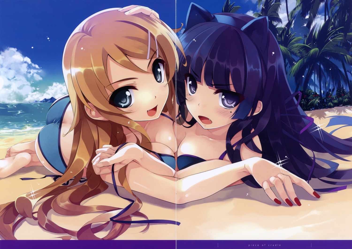 animal_ears bikini cradle gap gokou_ruri kousaka_kirino kuroya_shinobu misaki_kurehito nekomimi ore_no_imouto_ga_konnani_kawaii_wake_ga_nai puffsleeve swimsuits symmetrical_docking