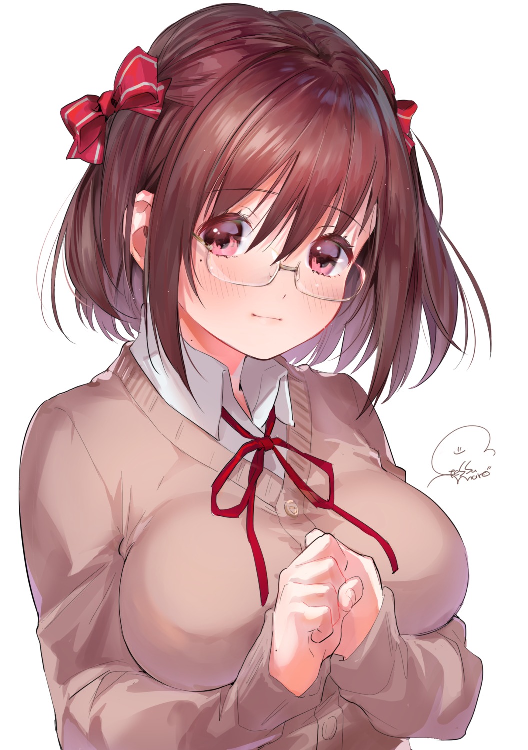 breast_hold geshumaro megane seifuku sweater