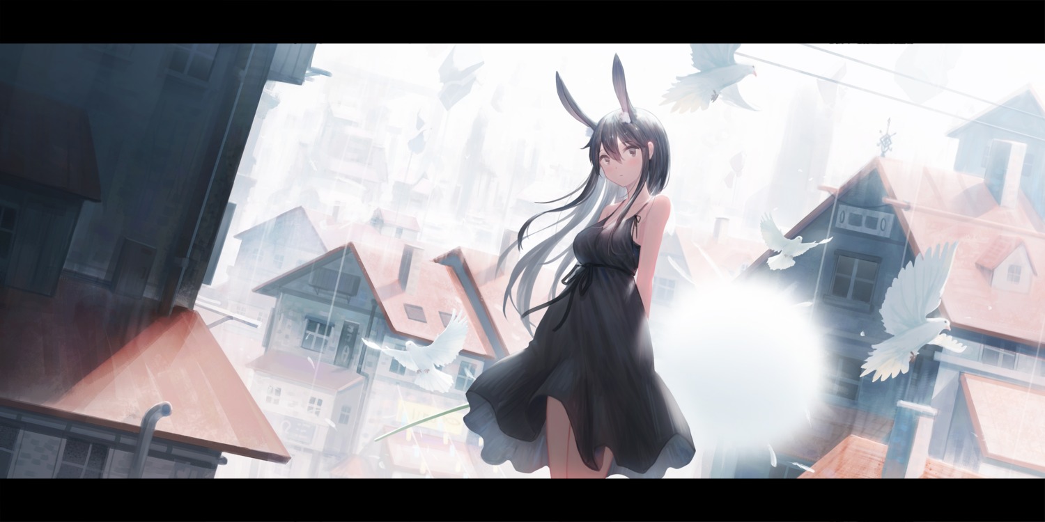 animal_ears bunny_ears dress no_bra summer_dress yao_ren_gui