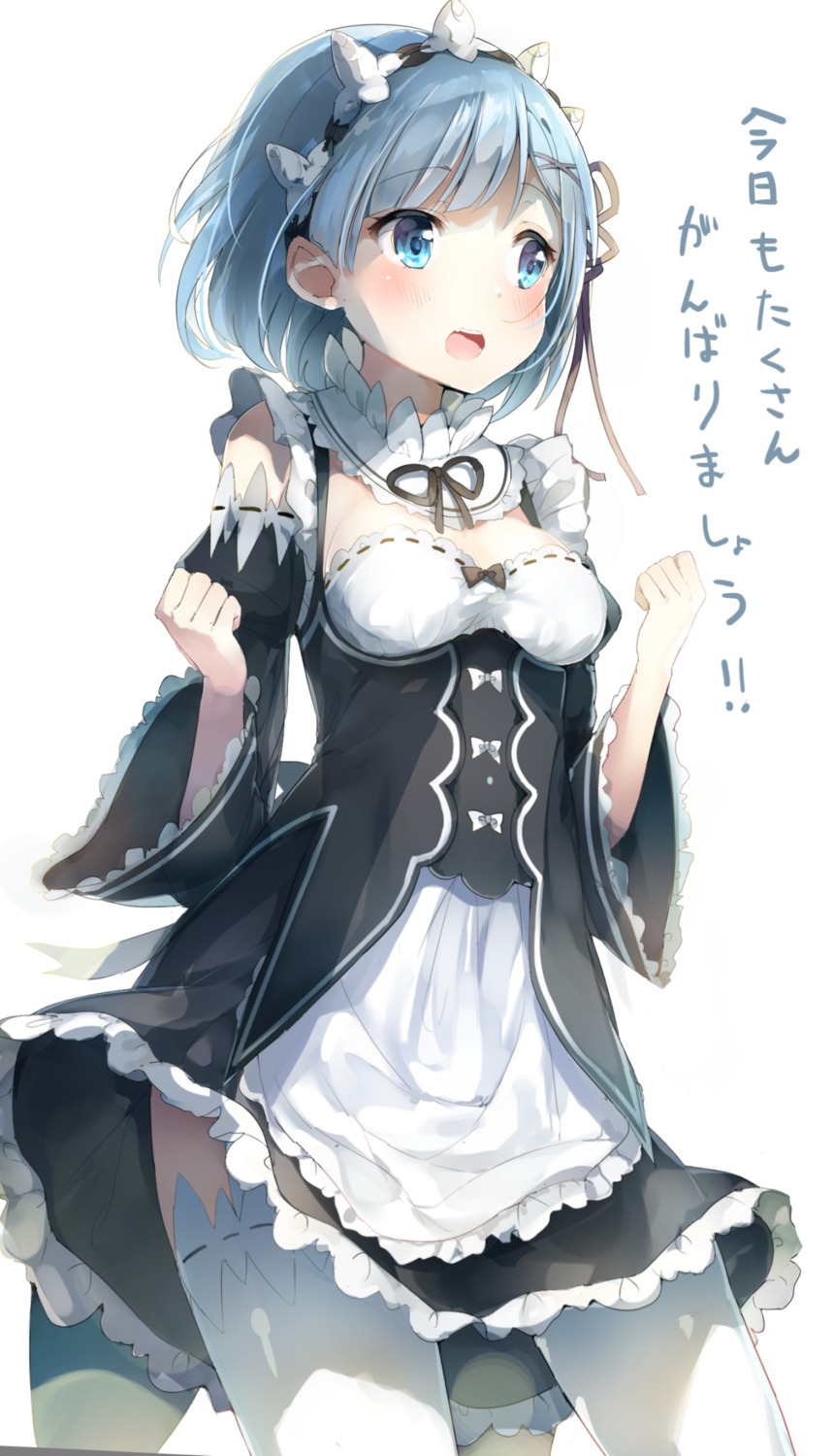 cleavage maid nitto re_zero_kara_hajimeru_isekai_seikatsu rem_(re_zero) thighhighs umibouzu