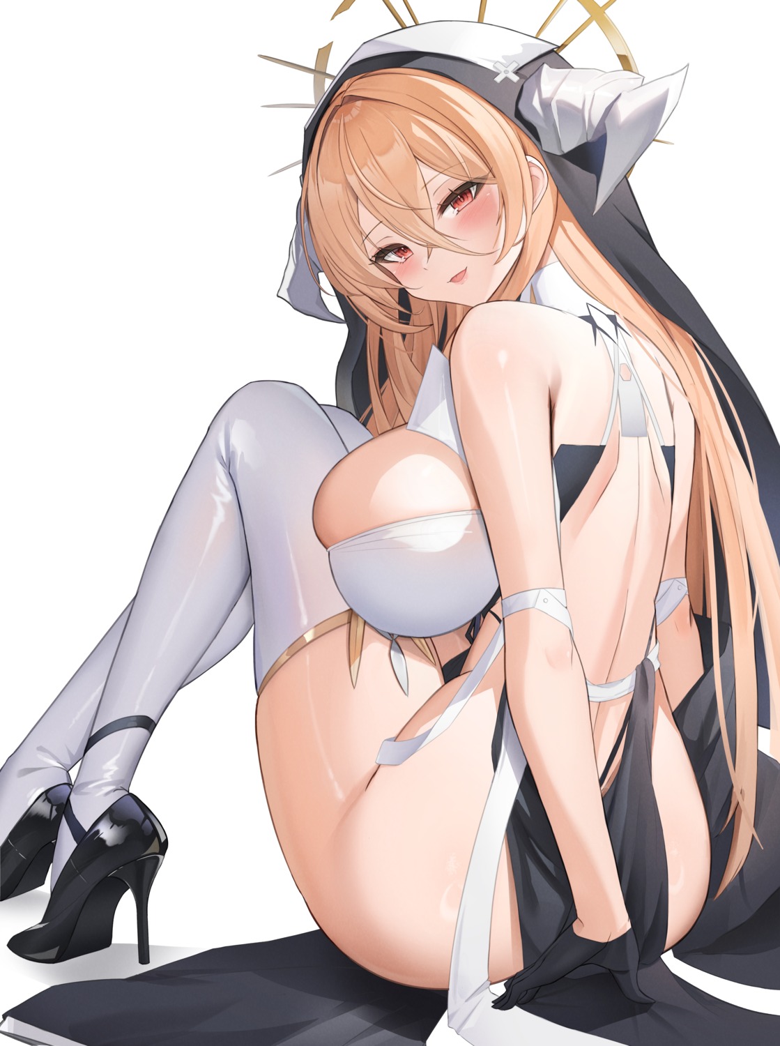 artist_revision azur_lane b_grade heels horns implacable_(azur_lane) no_bra nopan nun thighhighs