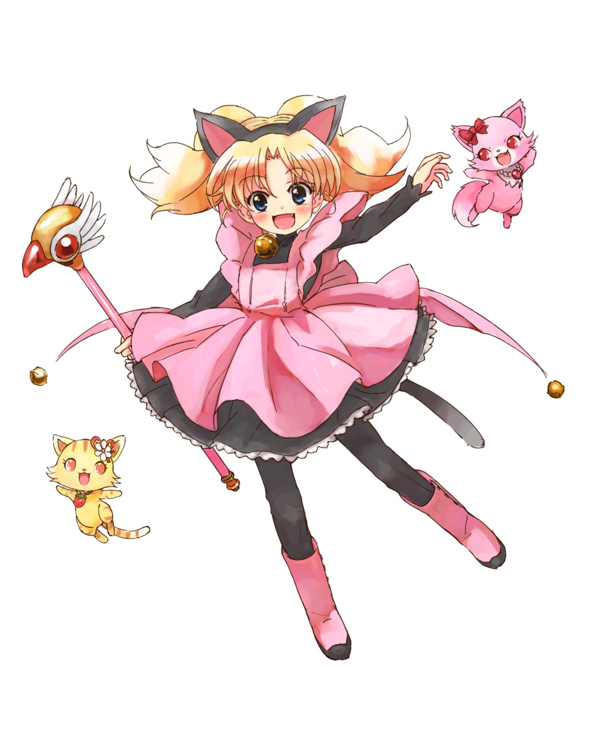 animal_ears card_captor_sakura cosplay crossover dress garnet_(jewelpet_twinkle) jewelpet jewelpet_twinkle miria_marigold_mackenzie neko nekomimi nyama pantyhose sango_(jewelpet_twinkle) tail