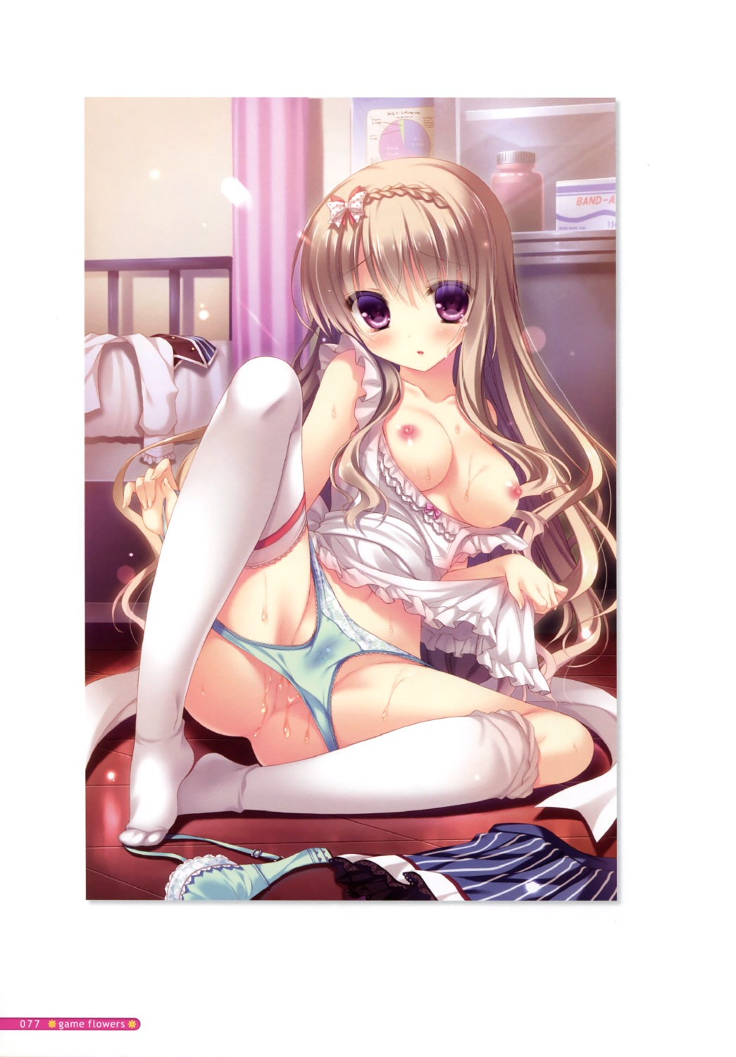 cabbit hakoniwa_logic naked_apron nipples pantsu panty_pull sakuraba_moemi thighhighs yukie