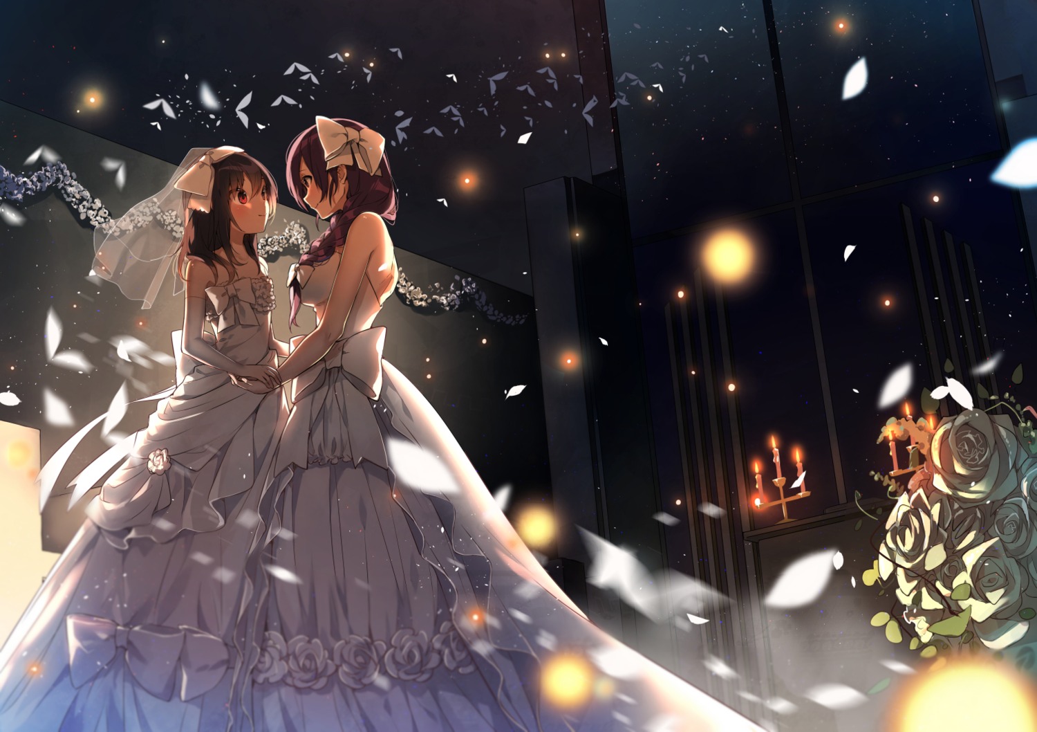 dress love_live! shironboako toujou_nozomi wedding_dress yazawa_nico yuri