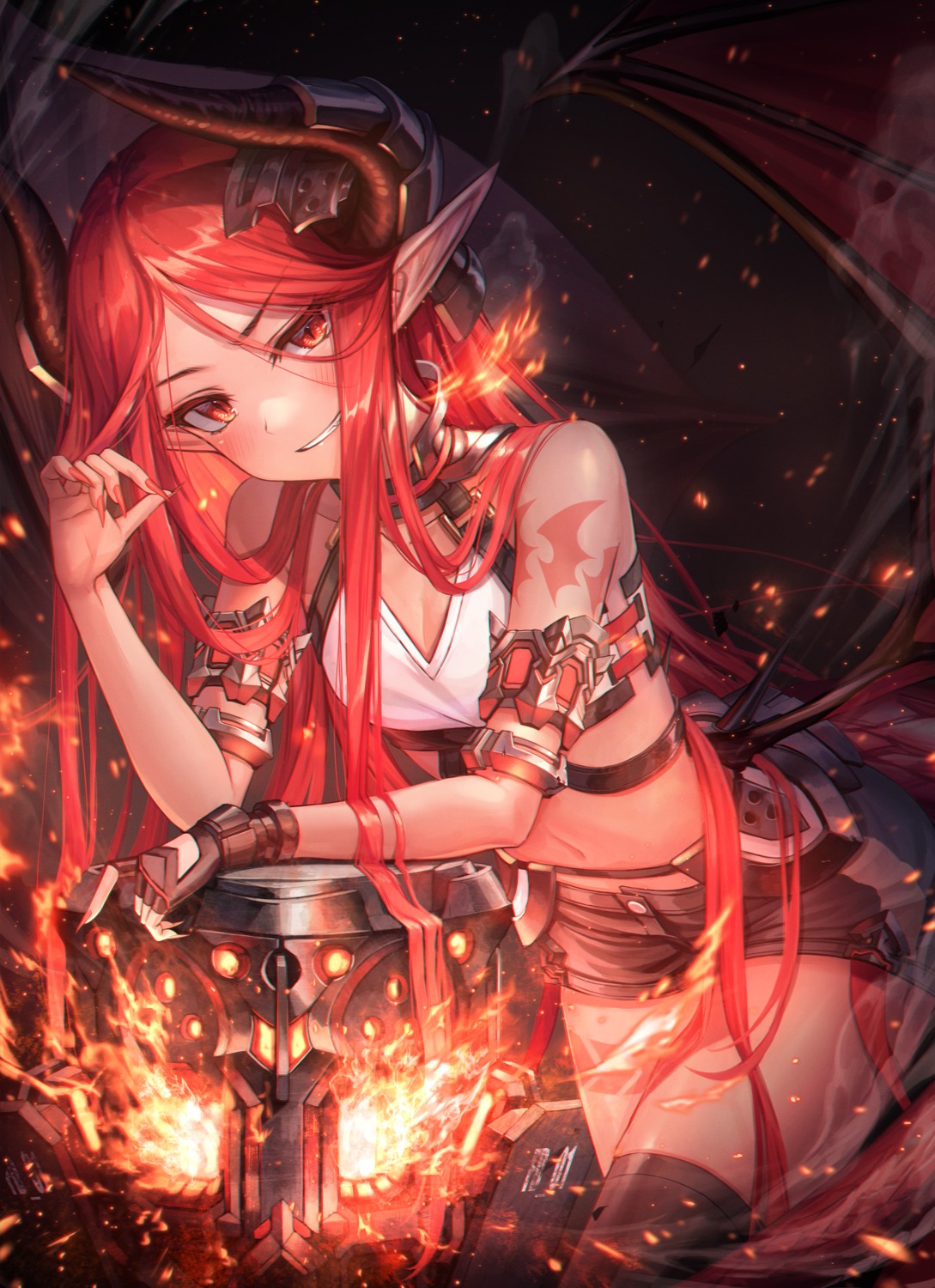 chyopeuteu horns pointy_ears tattoo thighhighs wings