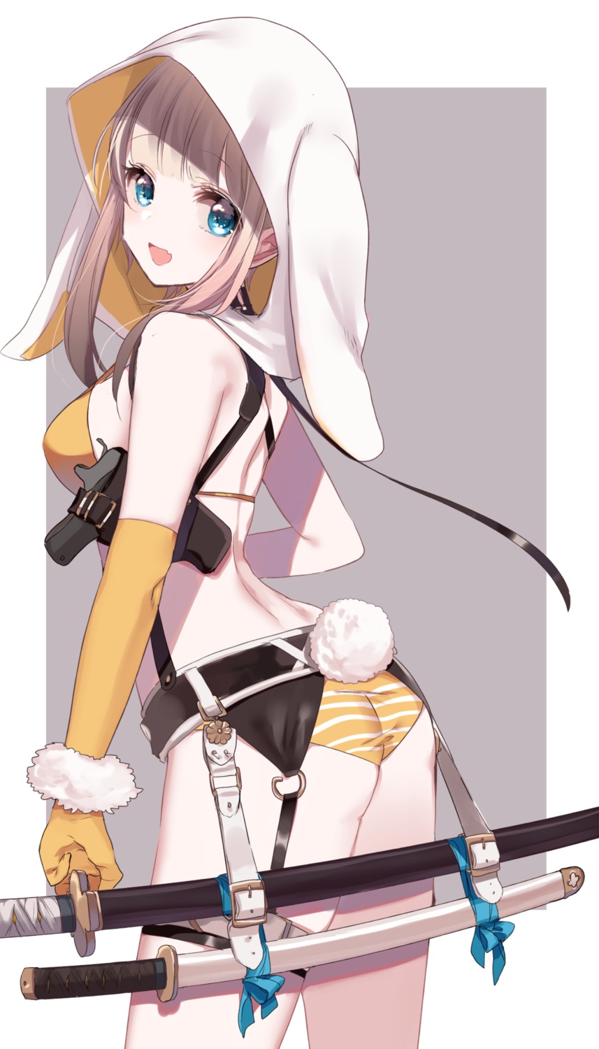 ass bikini garter gun misumi_(macaroni) swimsuits sword tail