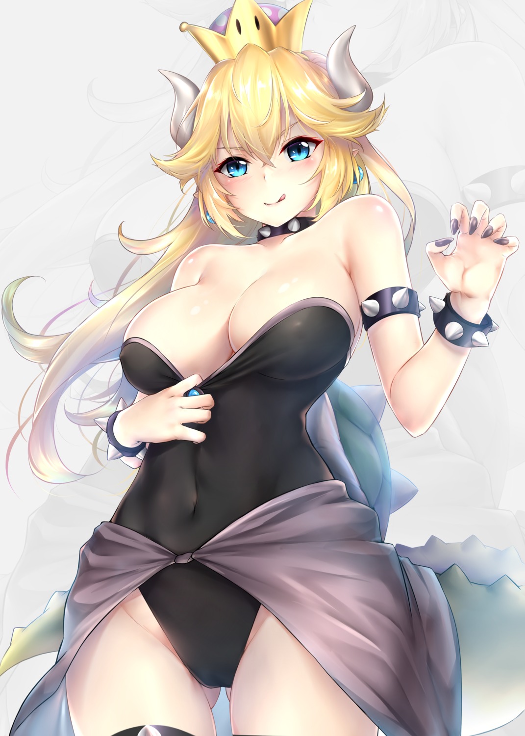 bowsette cameltoe garter horns leotard new_super_mario_bros._u_deluxe no_bra pointy_ears rei_kun