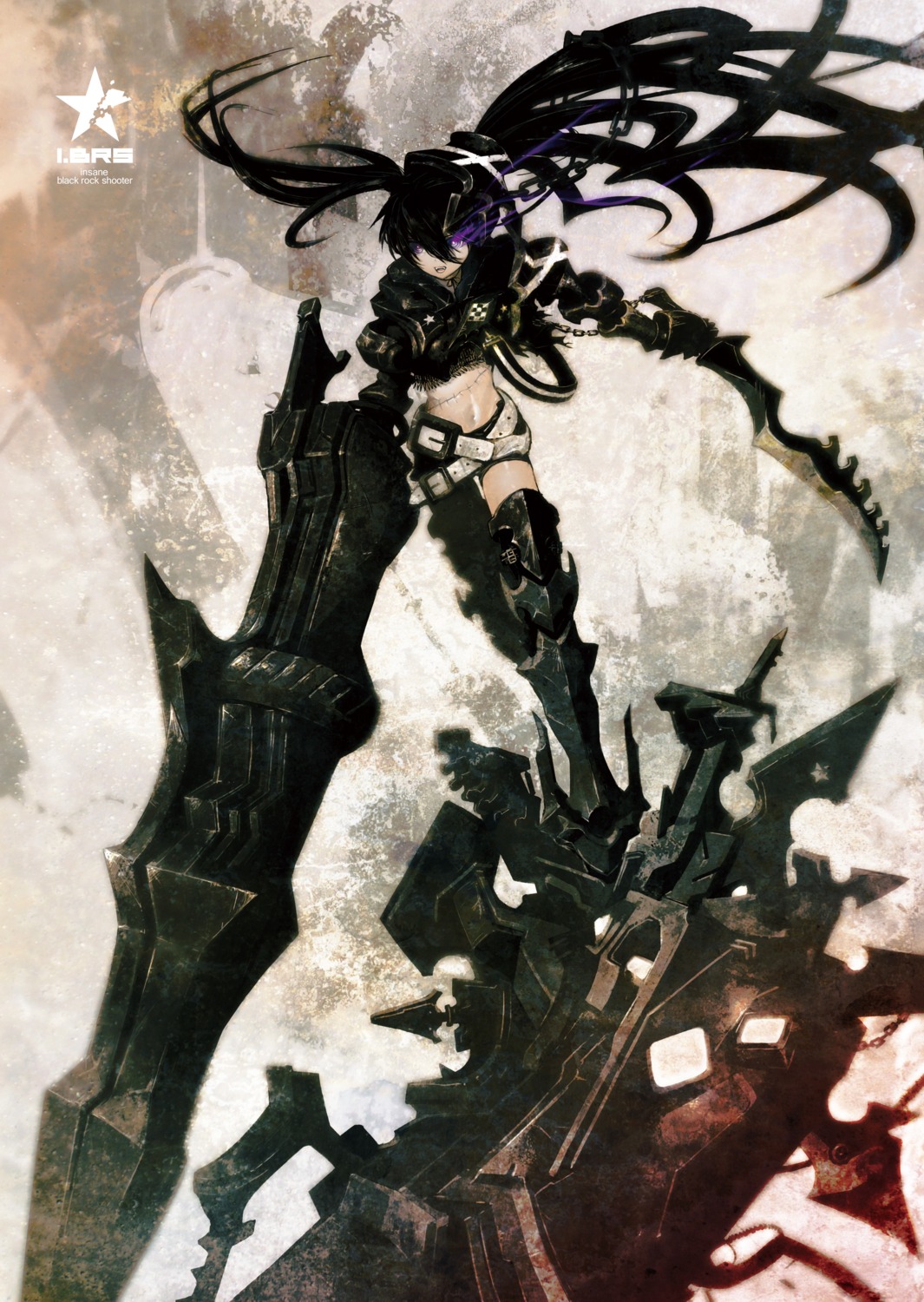 black_rock_shooter black_rock_shooter_(character) gun huke insane_black_rock_shooter sword vocaloid