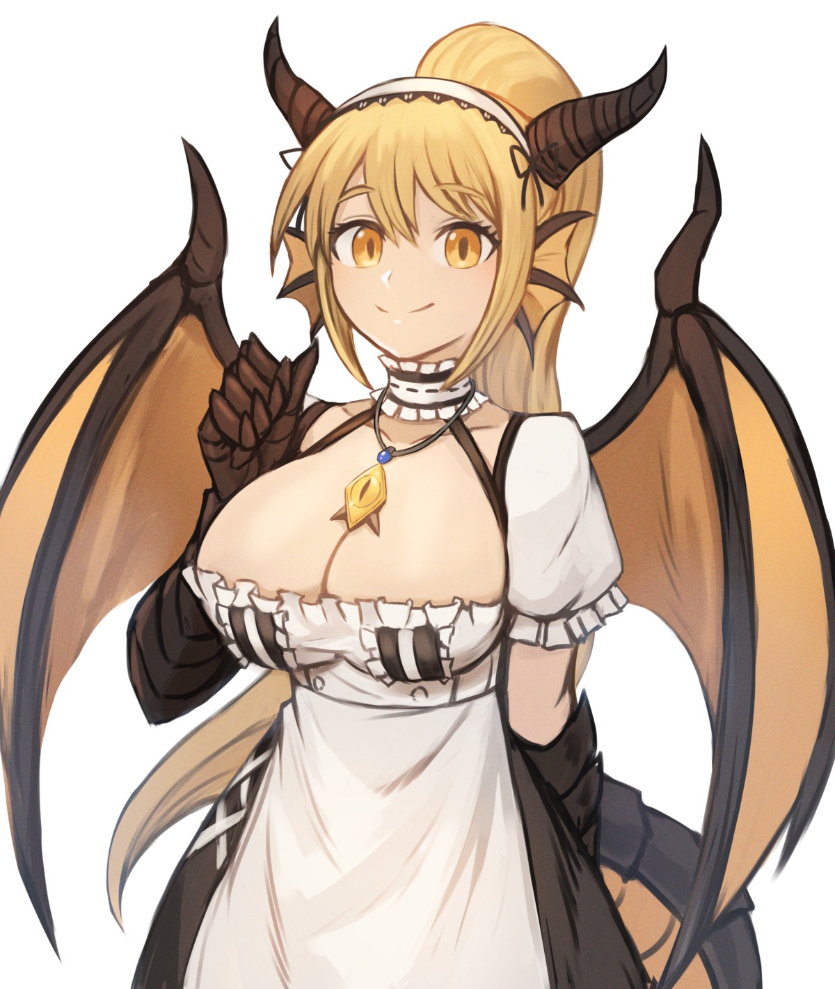 animal_ears cleavage horns maid monster_girl_encyclopedia no_bra tagme tail wings