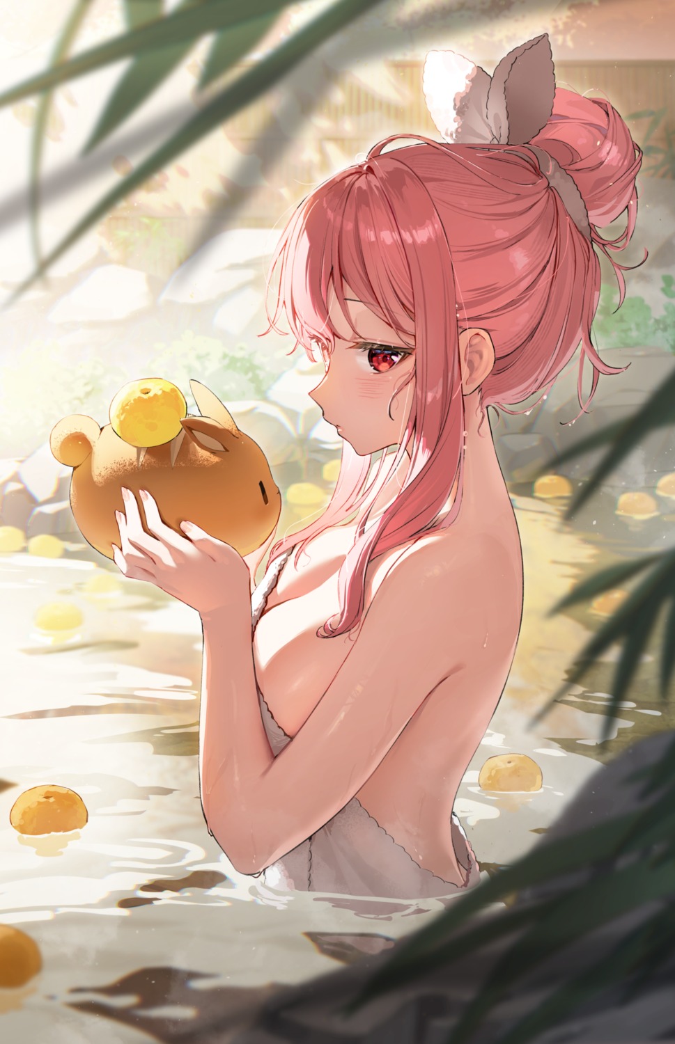 animal_ears atelier_live bunny_ears onsen rosuuri rosuuri_(vtuber) towel wet