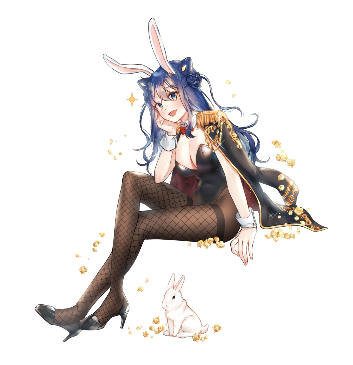 animal_ears bunny_ears bunny_girl cleavage fishnets heels no_bra pantyhose puckjjick_(belbesi19)