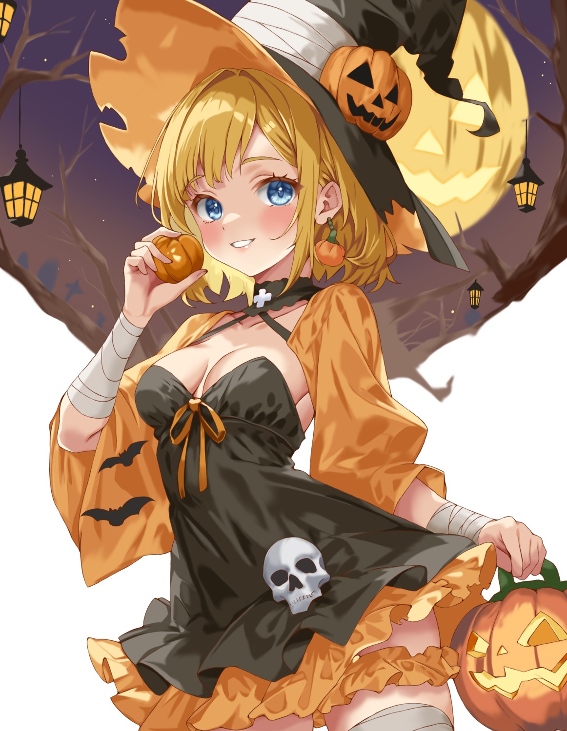 bandages dress halloween iwato_(celler) no_bra thighhighs witch