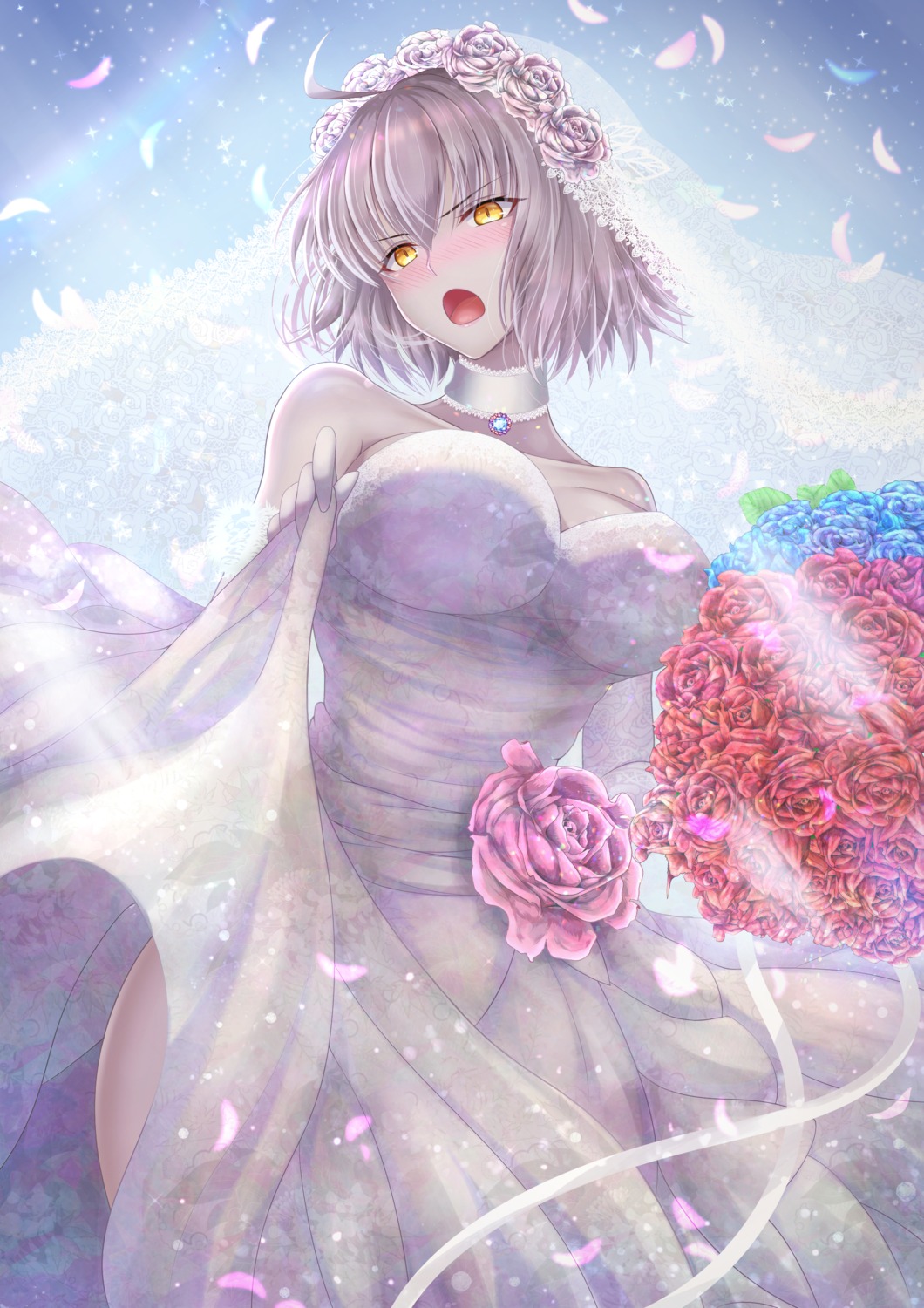 dress fate/grand_order jeanne_d'arc jeanne_d'arc_(alter)_(fate) penguintake skirt_lift wedding_dress