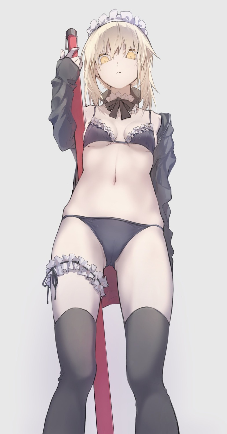 ashita_kura bikini fate/grand_order garter maid open_shirt saber saber_alter swimsuits thighhighs underboob