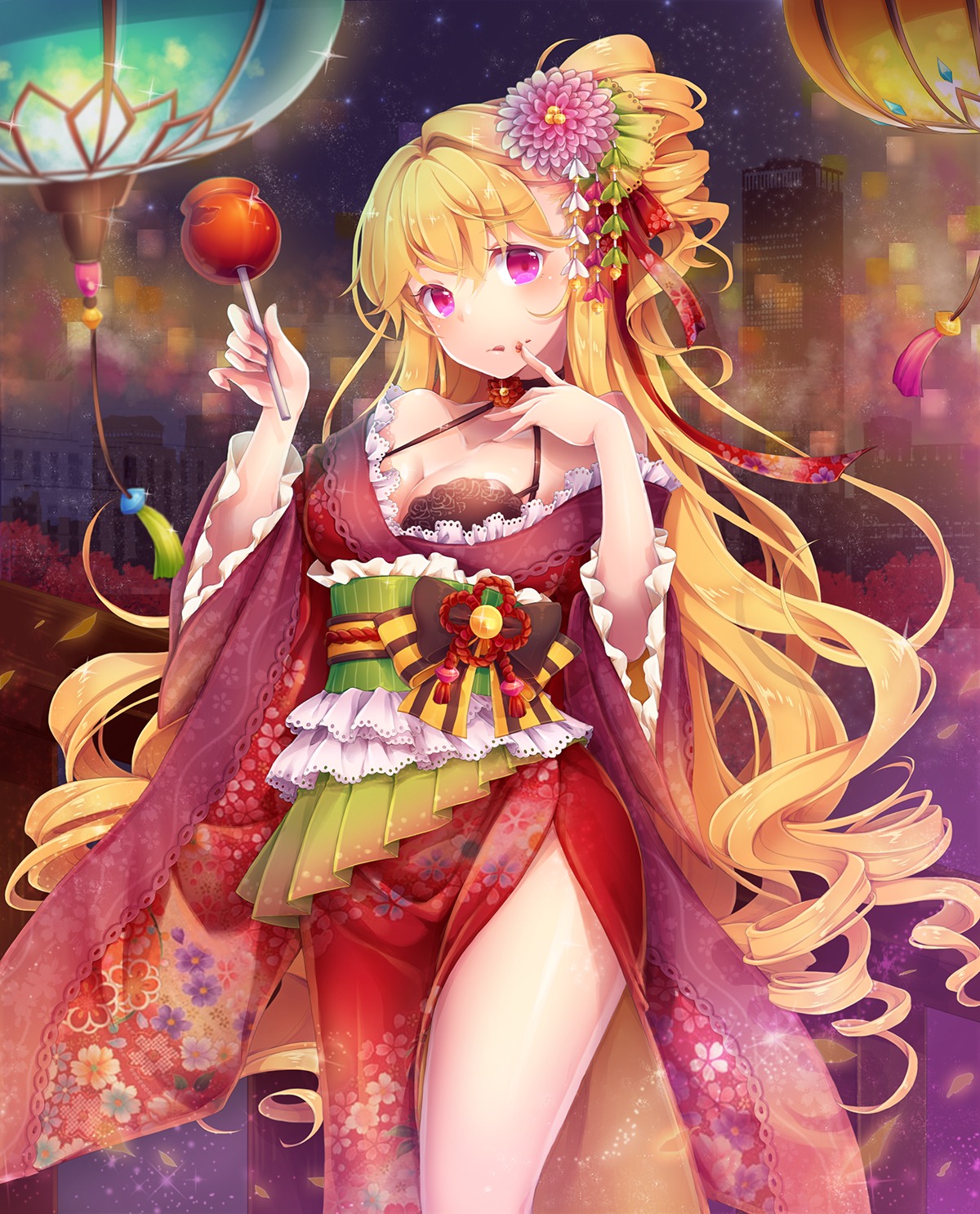 bra cinia_pacifica cleavage ika_(4801055) kimono open_shirt sword_girls