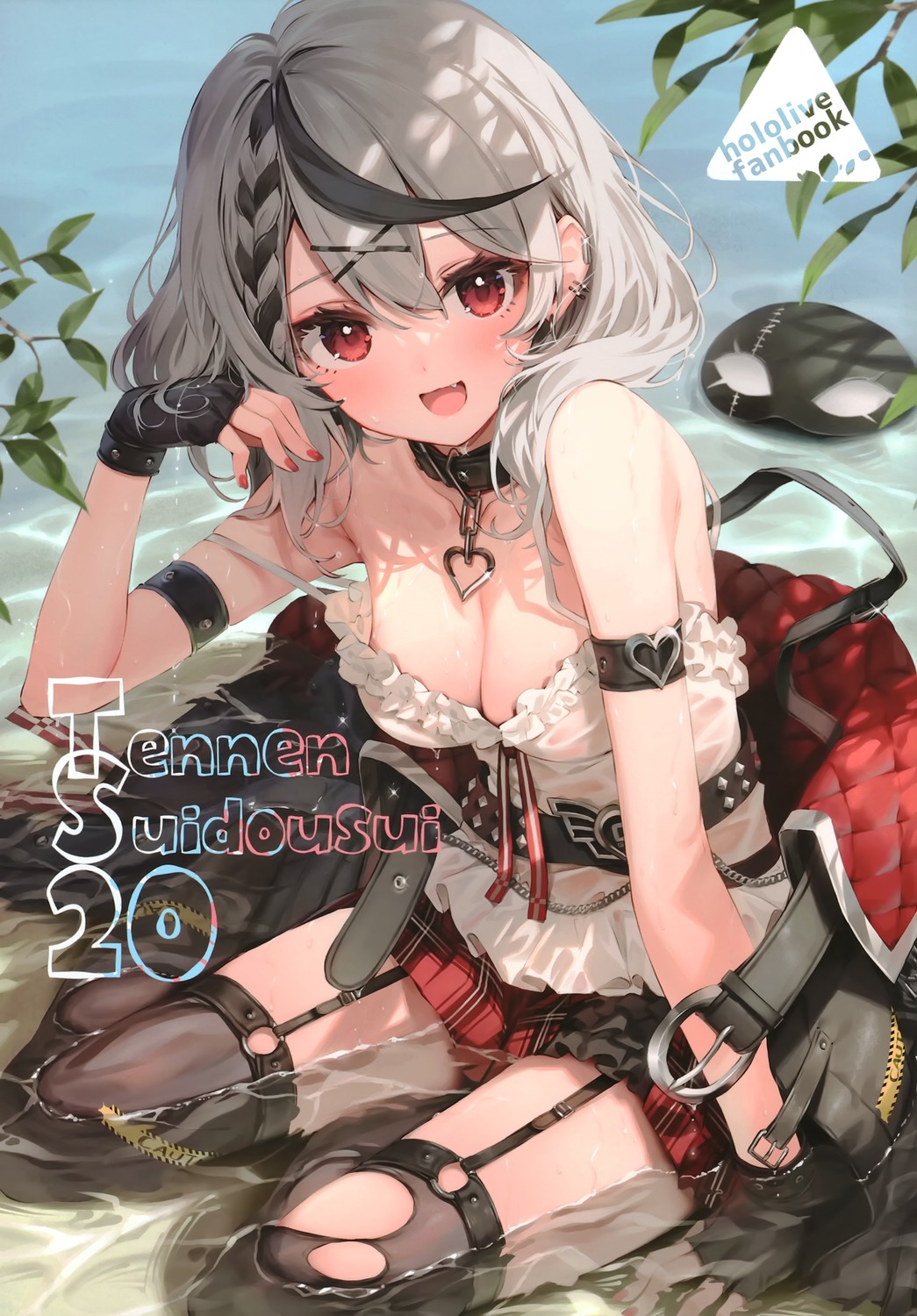 hololive no_bra paseri sakamata_chloe stockings thighhighs torn_clothes wet wet_clothes
