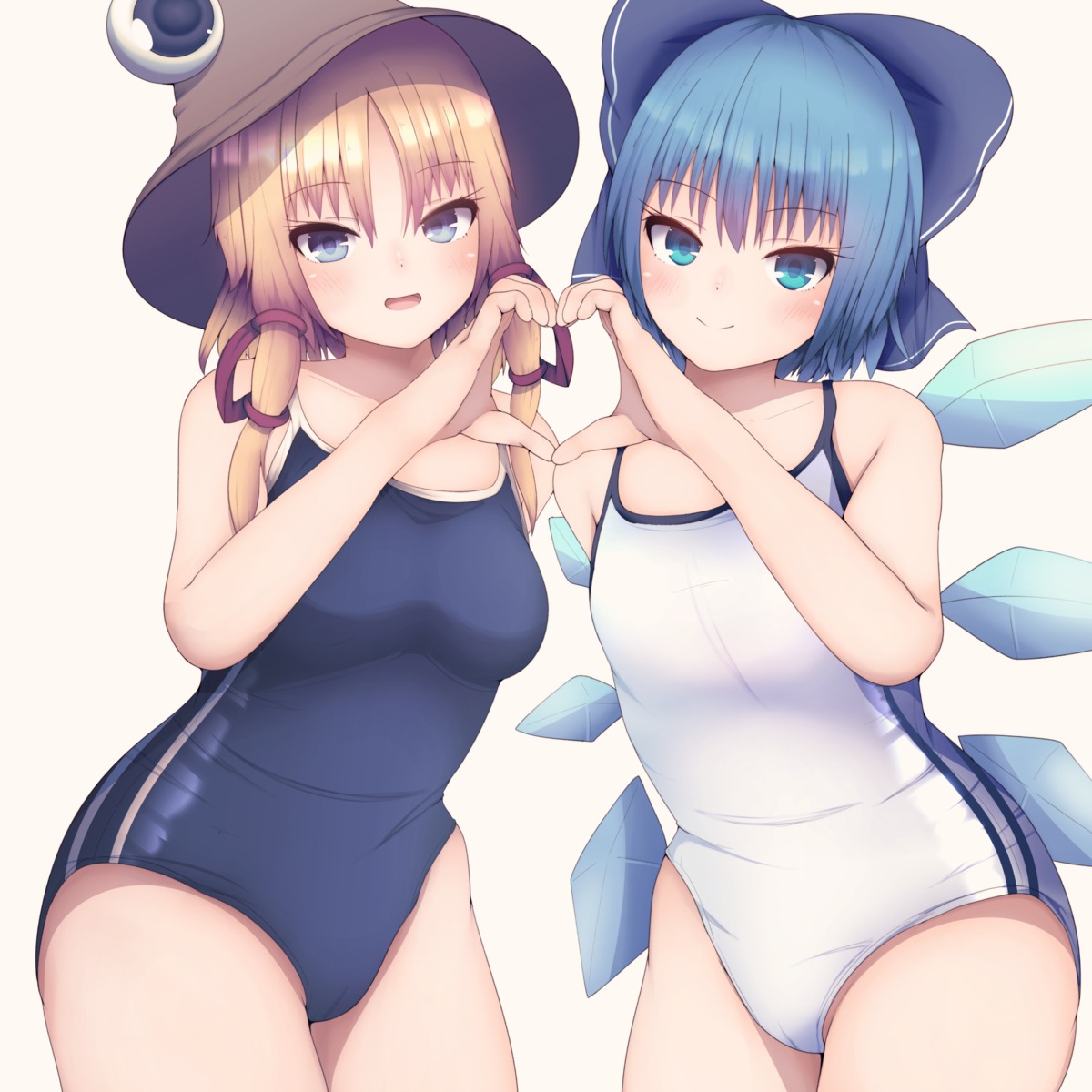 cameltoe cirno darumoon moriya_suwako school_swimsuit swimsuits touhou wings