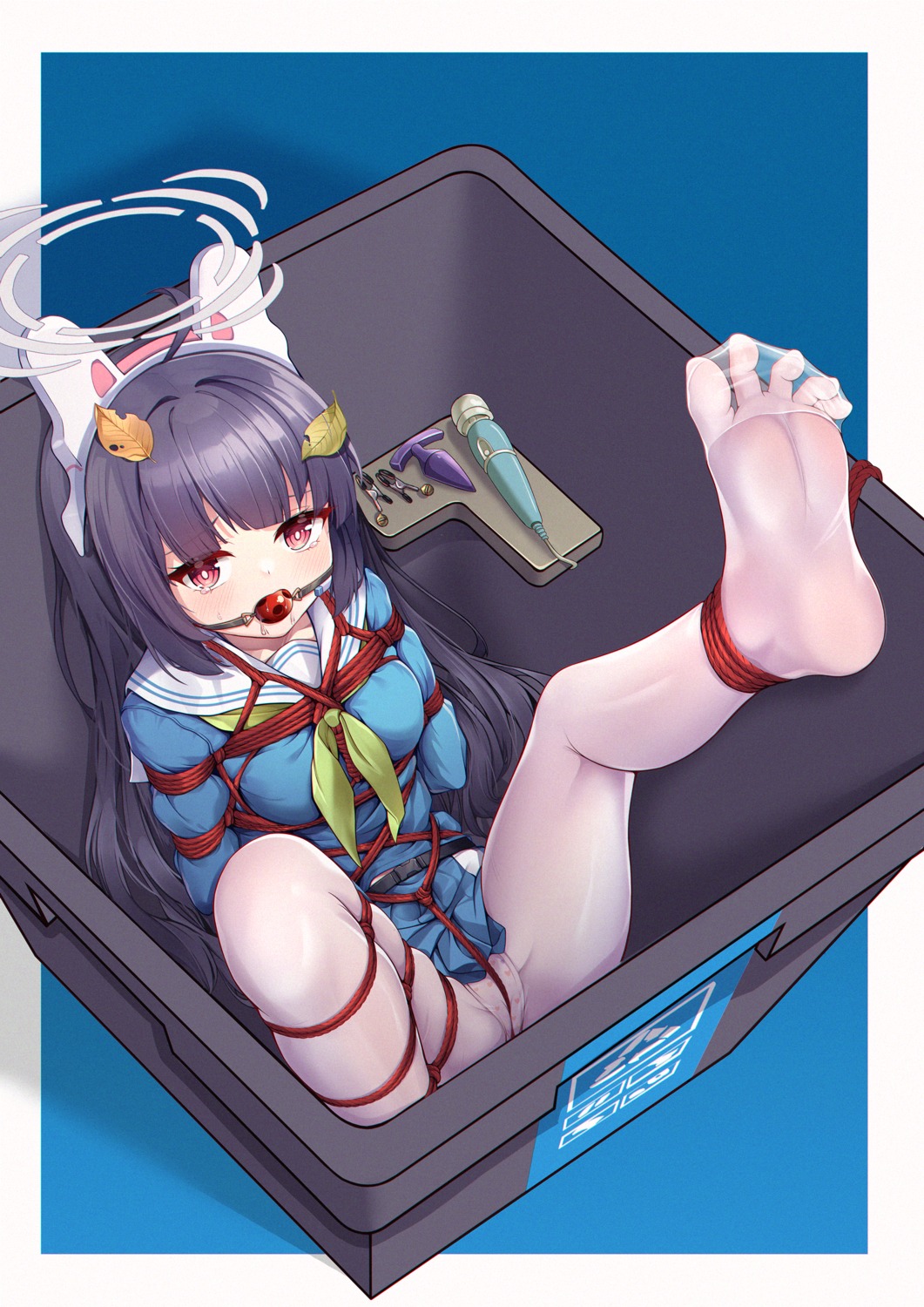 animal_ears blue_archive bondage bunny_ears feet halo kasumizawa_miyu loli pantsu pantyhose seifuku skirt_lift vibrator yiduan_zhu