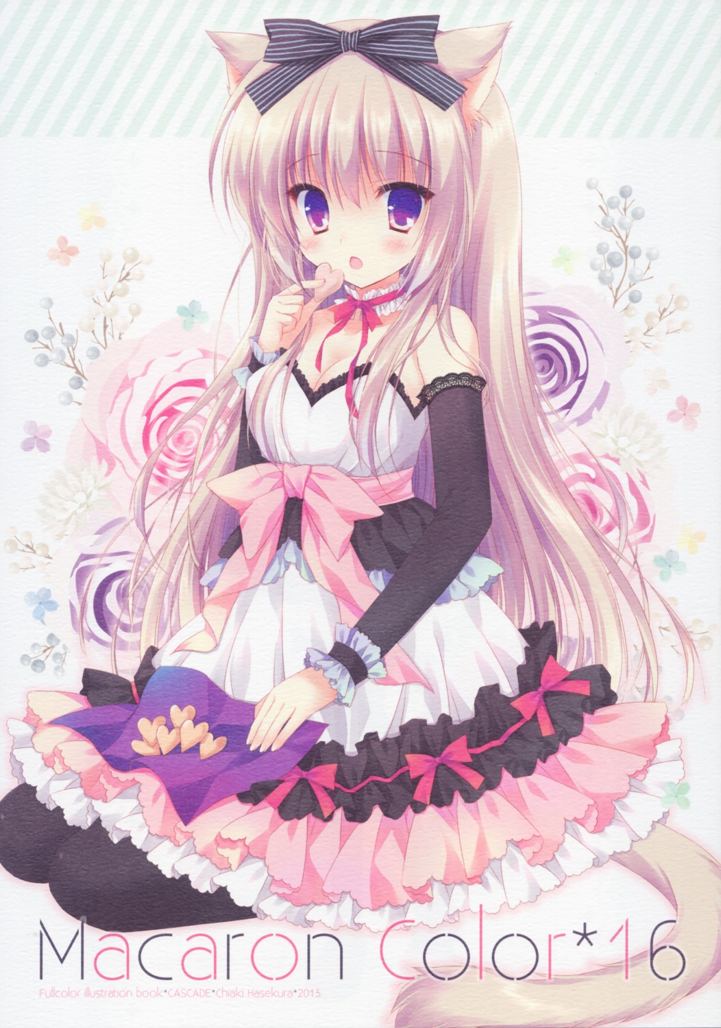 animal_ears cascade cleavage dress hasekura_chiaki nekomimi paper_texture tail