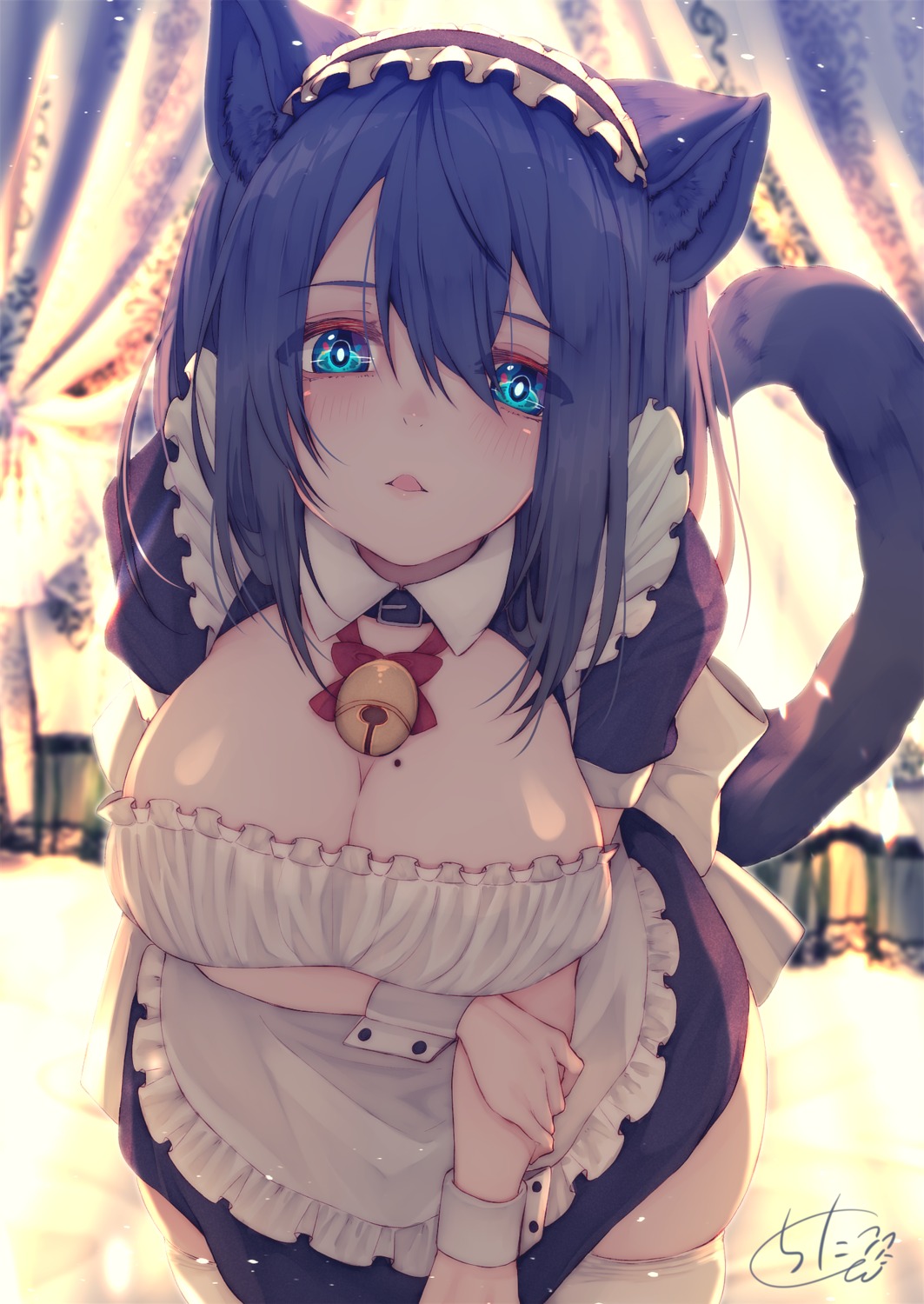 animal_ears breast_hold chita_(ketchup) cleavage maid nekomimi tail thighhighs
