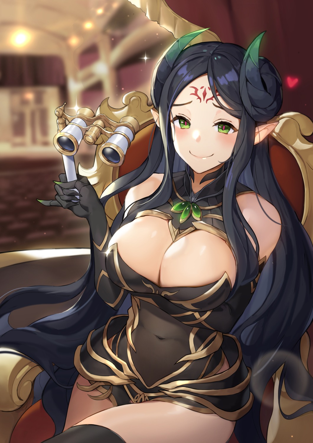 armor chohe cleavage horns king's_raid pointy_ears shamilla_(king's_raid) tattoo thighhighs