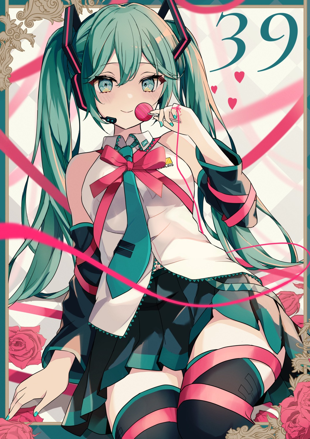 hatsune_miku headphones nyorotono thighhighs vocaloid