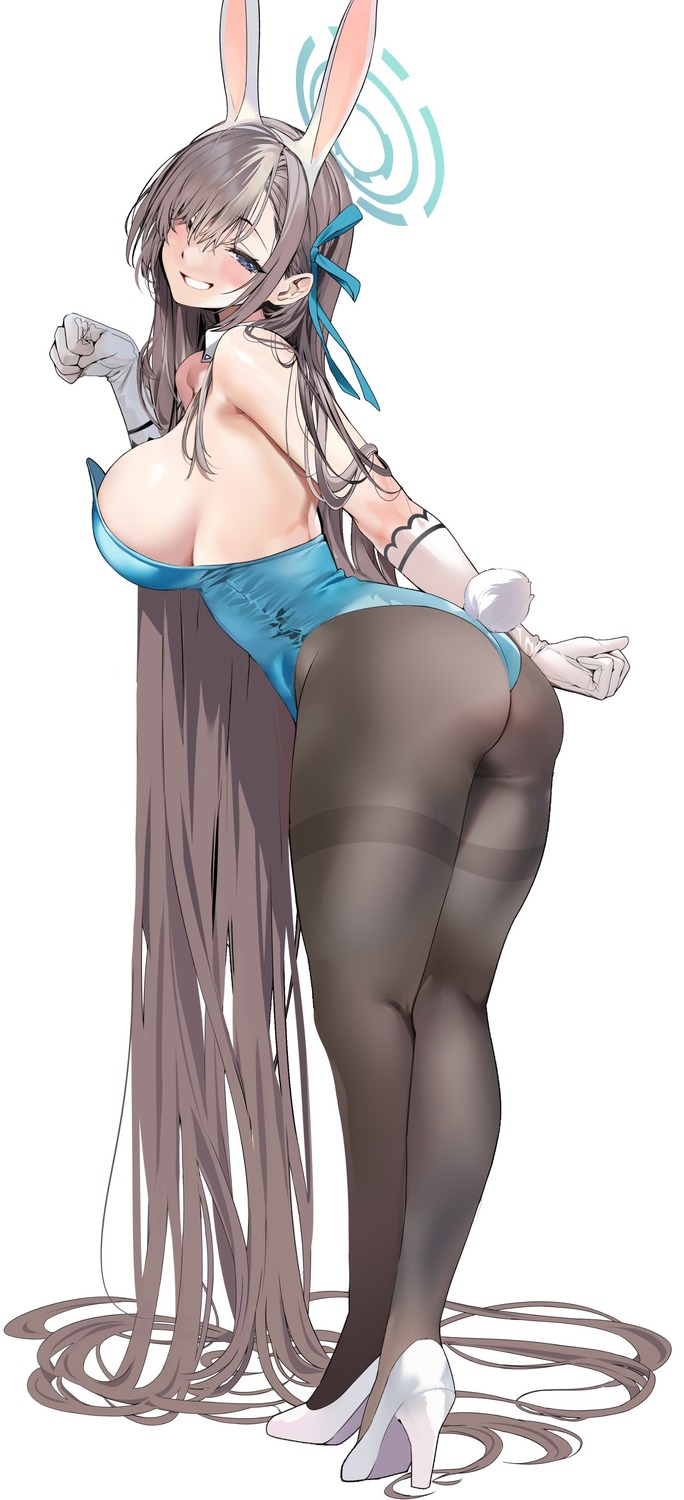 animal_ears ass blue_archive bunny_ears bunny_girl halo heels ichinose_asuna marushin no_bra pantyhose tail