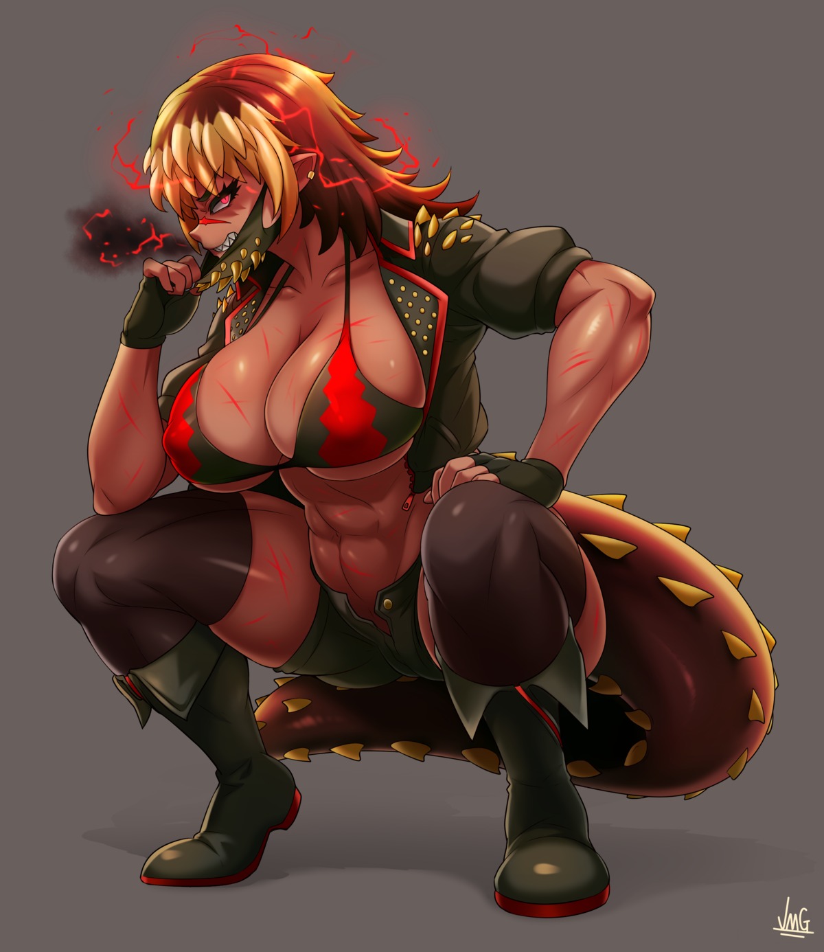 bikini_top deviljho erect_nipples jmg monster_hunter_world open_shirt pointy_ears swimsuits tail thighhighs