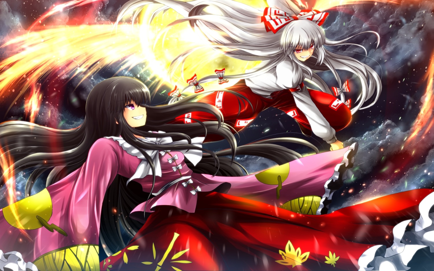 fujiwara_no_mokou houraisan_kaguya nekominase touhou wallpaper