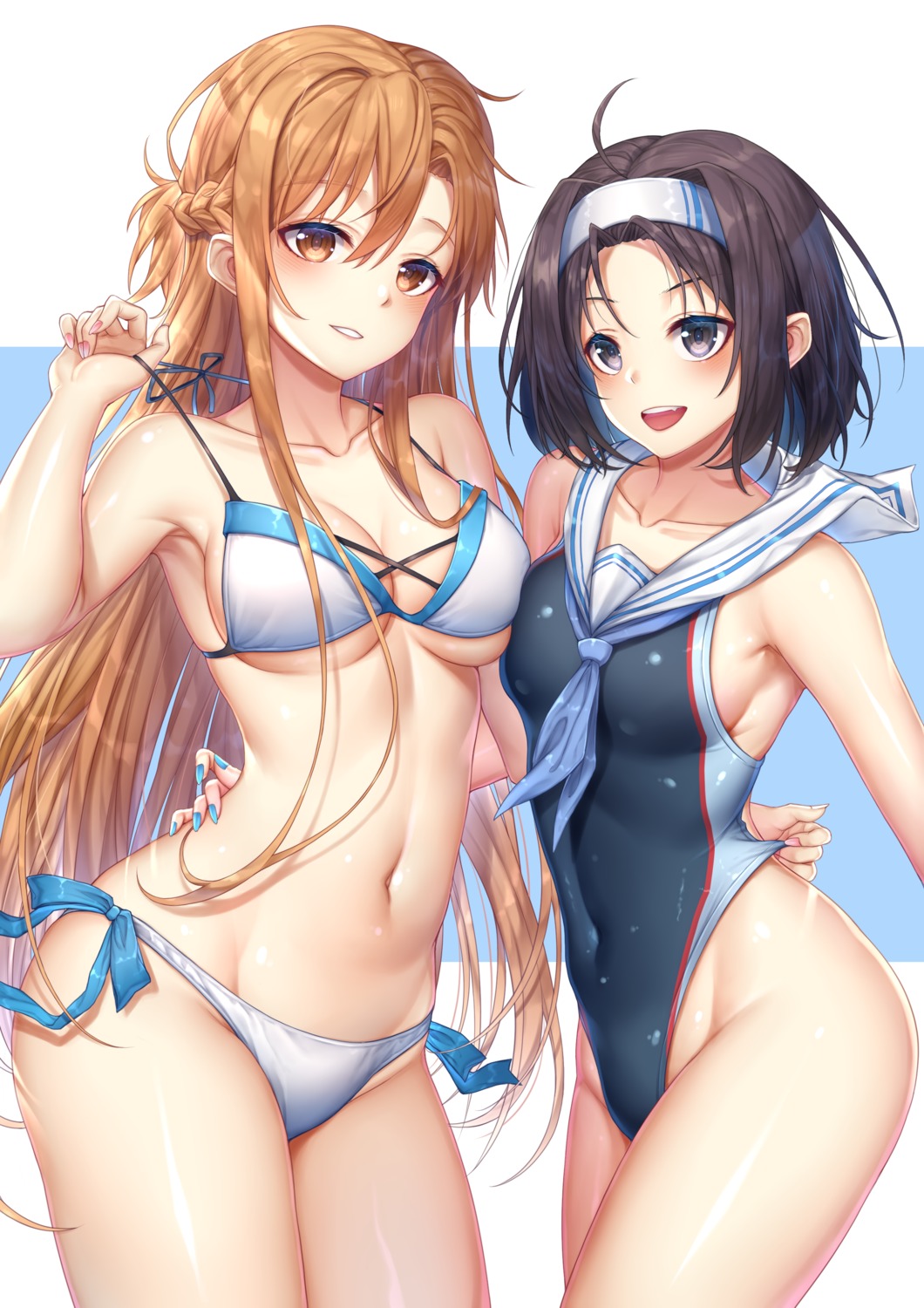 asuna_(sword_art_online) bikini kishita_yuu konno_yuuki swimsuits sword_art_online undressing