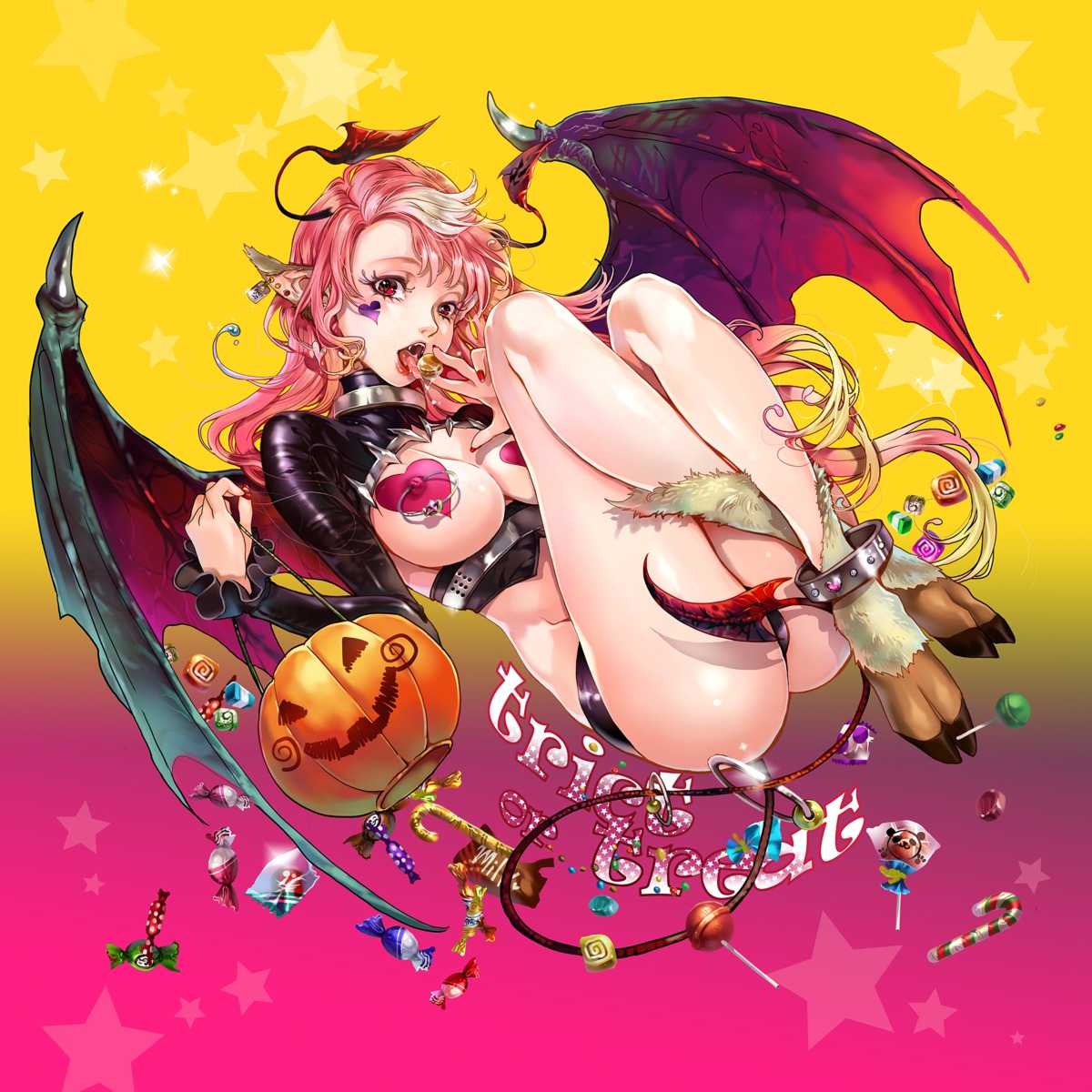 animal_ears breasts erect_nipples halloween no_bra pantsu pasties pointy_ears tagme tail thong wings