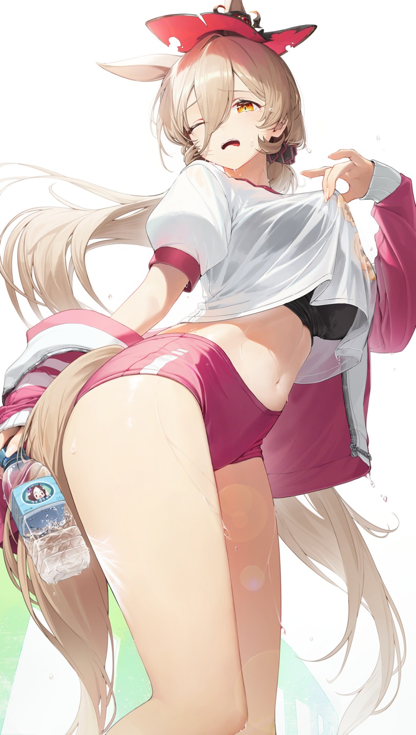 animal_ears bra buruma gym_uniform mincho nijisanji nui_sociere see_through shirt_lift tail wet wet_clothes