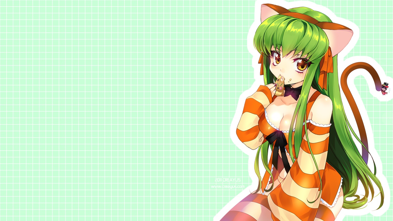 animal_ears c.c. cleavage code_geass creayus nekomimi nunnally_in_wonderland rangetsu thighhighs wallpaper