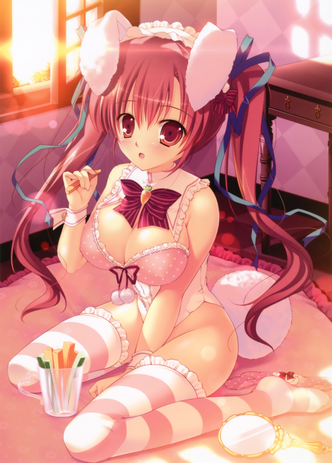 animal_ears bottomless bunny_ears cleavage mikeou thighhighs