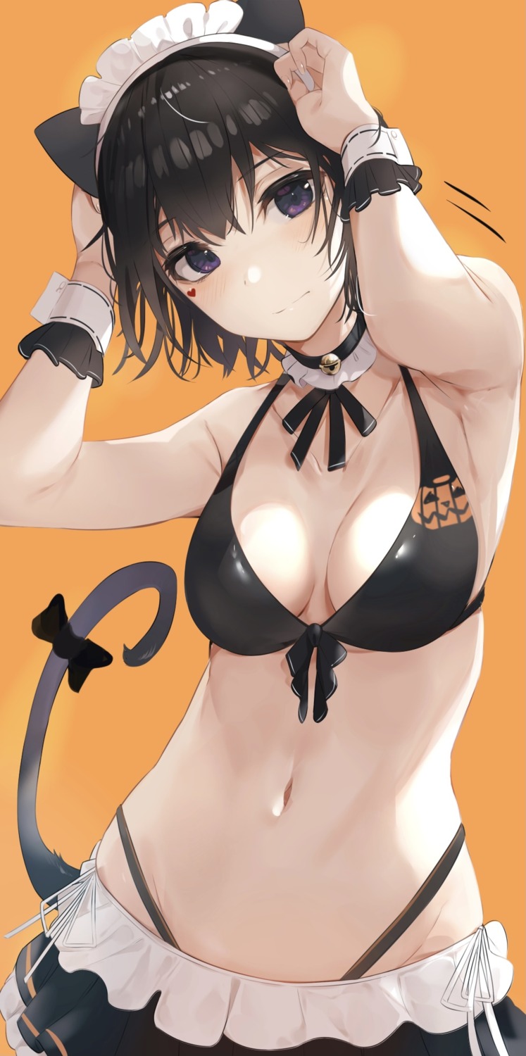 animal_ears bikini kurokuro_illust maid nekomimi swimsuits tail