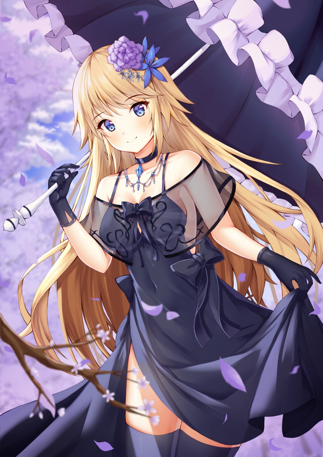 cleavage dress fate/apocrypha fate/stay_night jeanne_d'arc jeanne_d'arc_(fate) kotomaru_(sirouko9511) see_through skirt_lift thighhighs umbrella