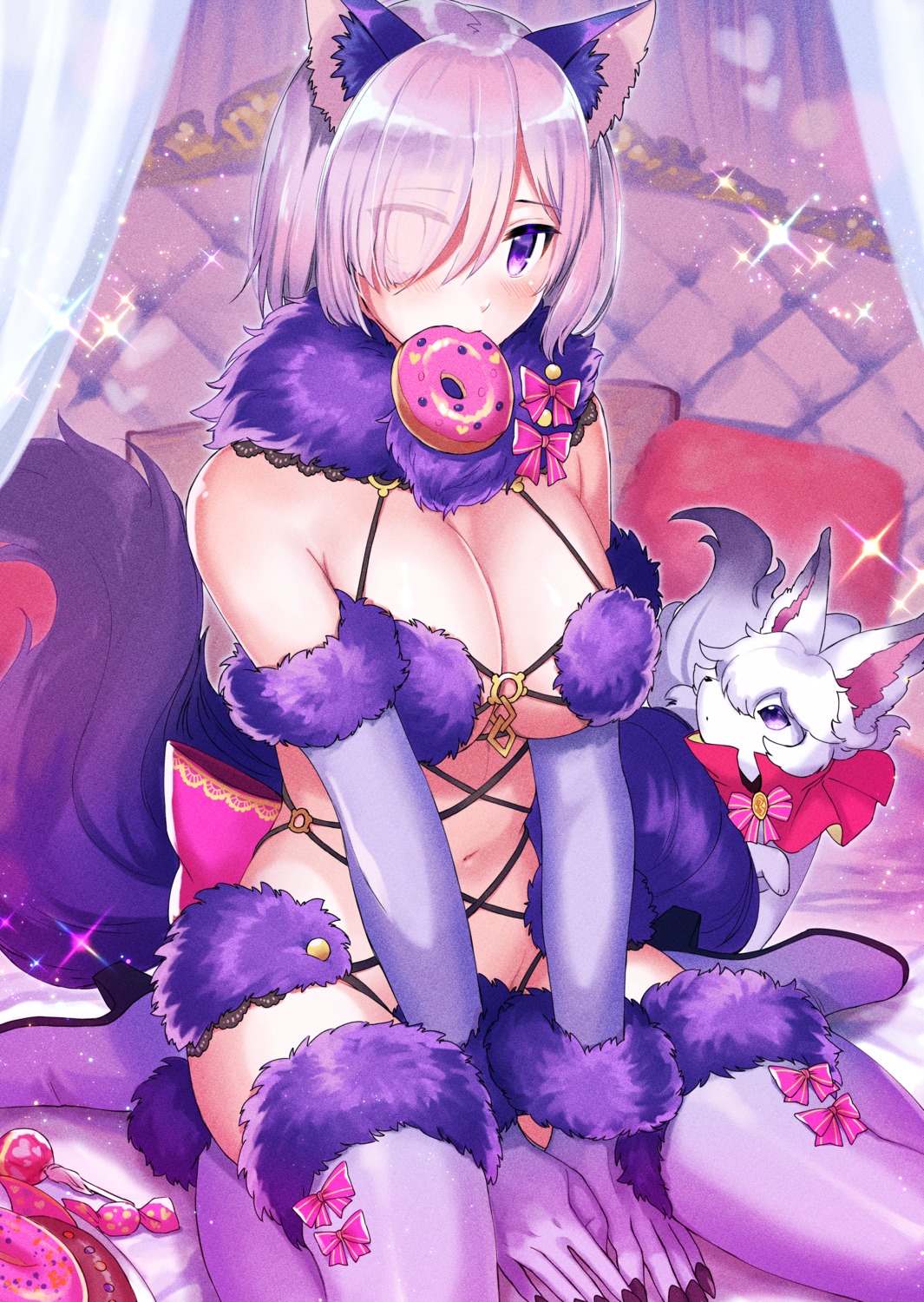 animal_ears fate/grand_order heels mash_kyrielight no_bra pantsu sahara1127 tail thighhighs