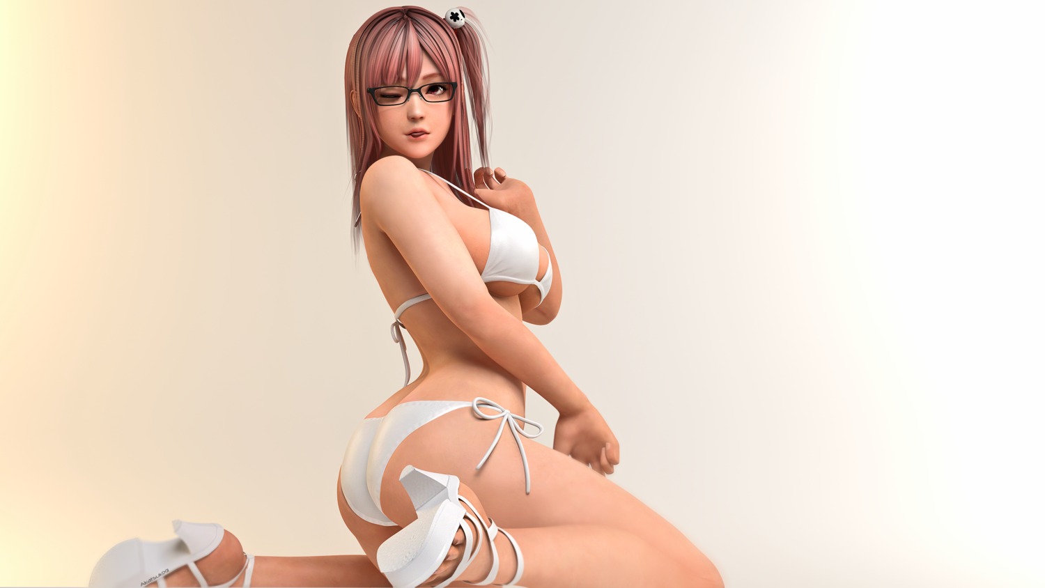 akatsuki_xii ass bikini cg cleavage dead_or_alive dead_or_alive_5 heels honoka_(doa) megane swimsuits underboob