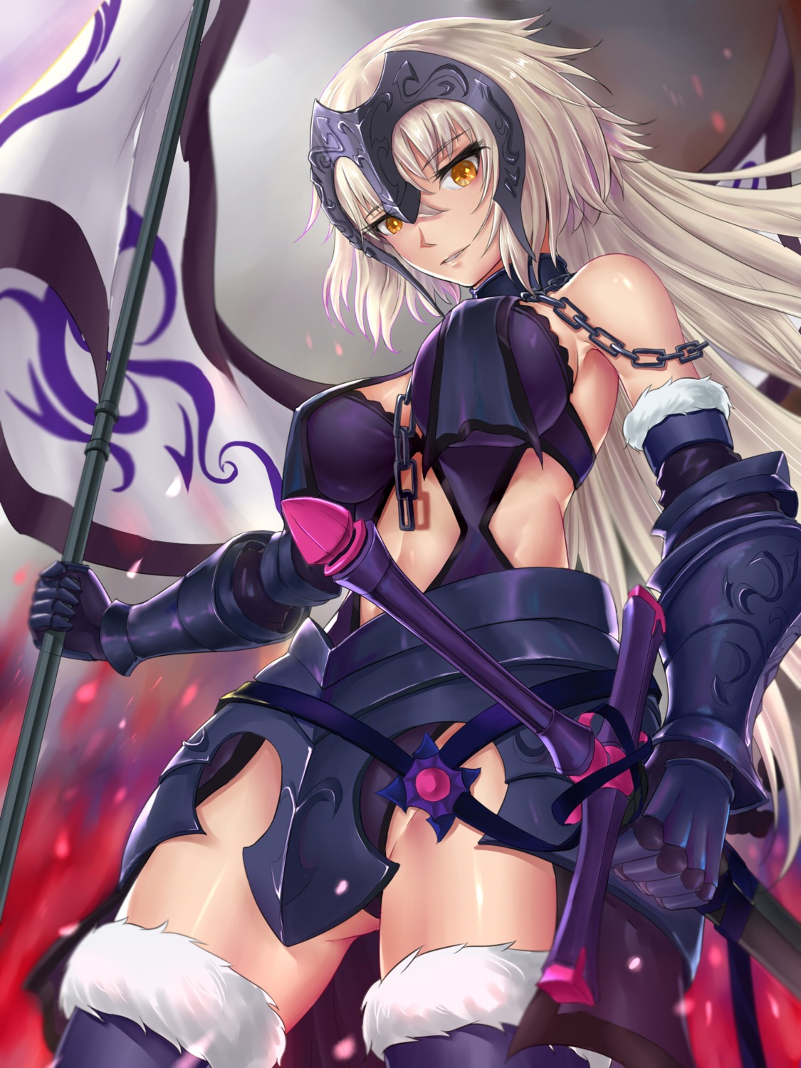 armor chitu_hefeng_zhong erect_nipples fate/grand_order jeanne_d'arc jeanne_d'arc_(alter)_(fate) sword thighhighs
