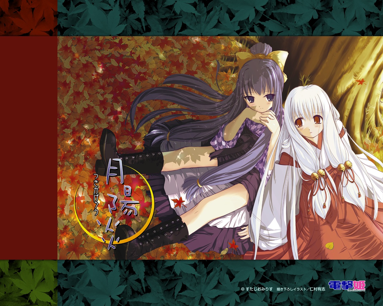 arima_mizuki arima_yuzu japanese_clothes miko nimura_yuuji studio_miris tsuki_kagerou wallpaper