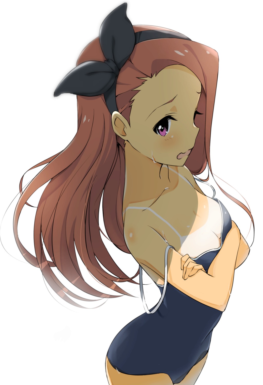 breast_hold cleavage minase_iori school_swimsuit swimsuits tan_lines the_idolm@ster wardrobe_malfunction