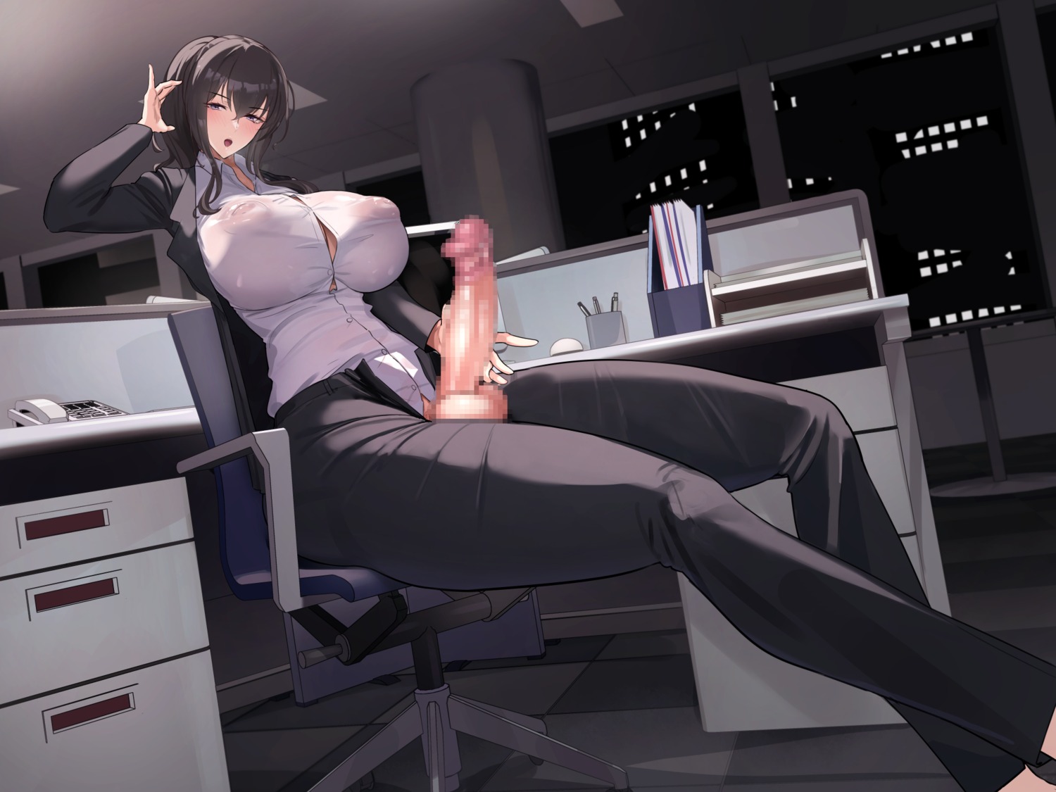 business_suit censored erect_nipples futanari no_bra see_through seito_edaha