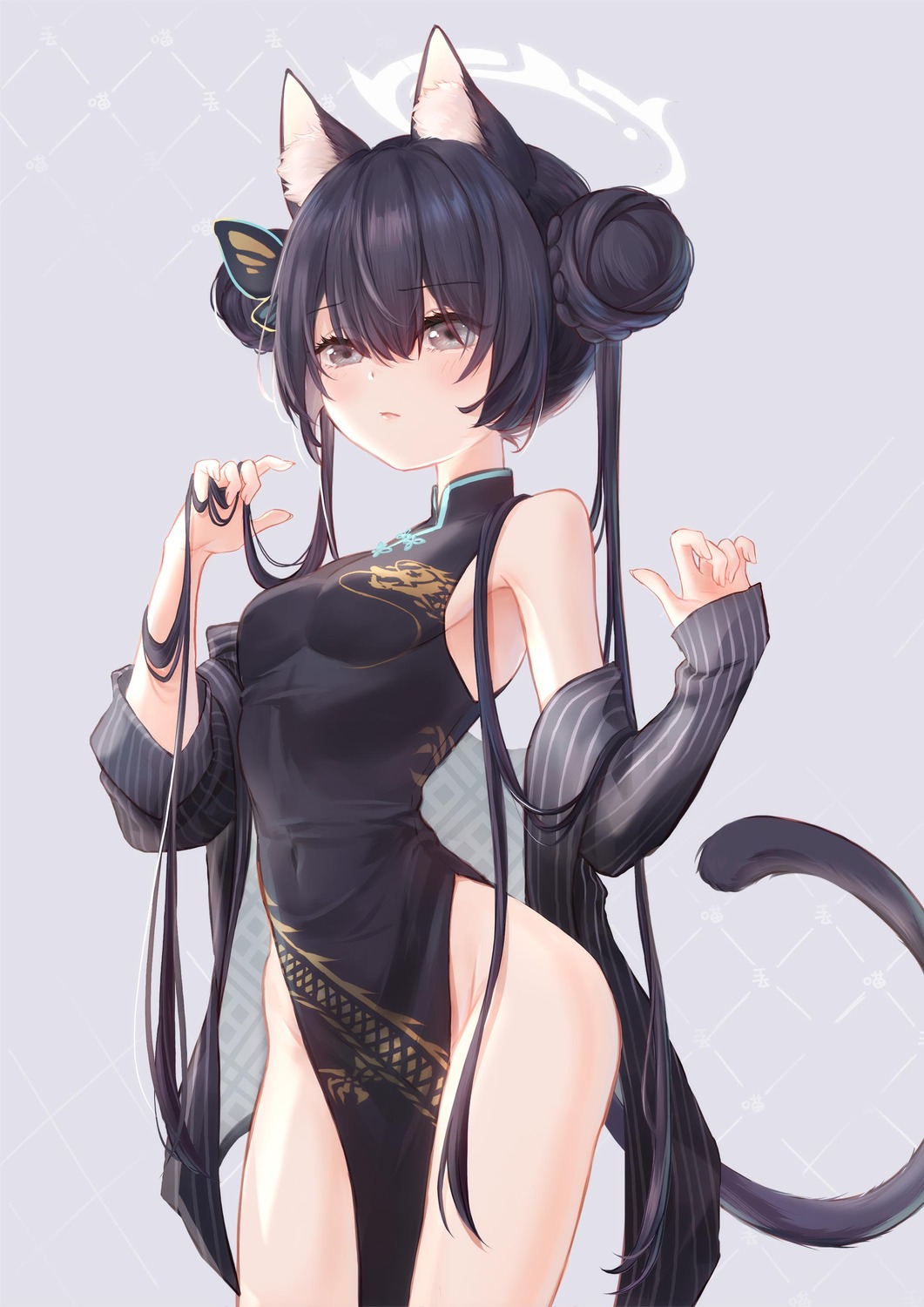 animal_ears blue_archive chinadress guieyi halo nekomimi nopan ryuuge_kisaki tail