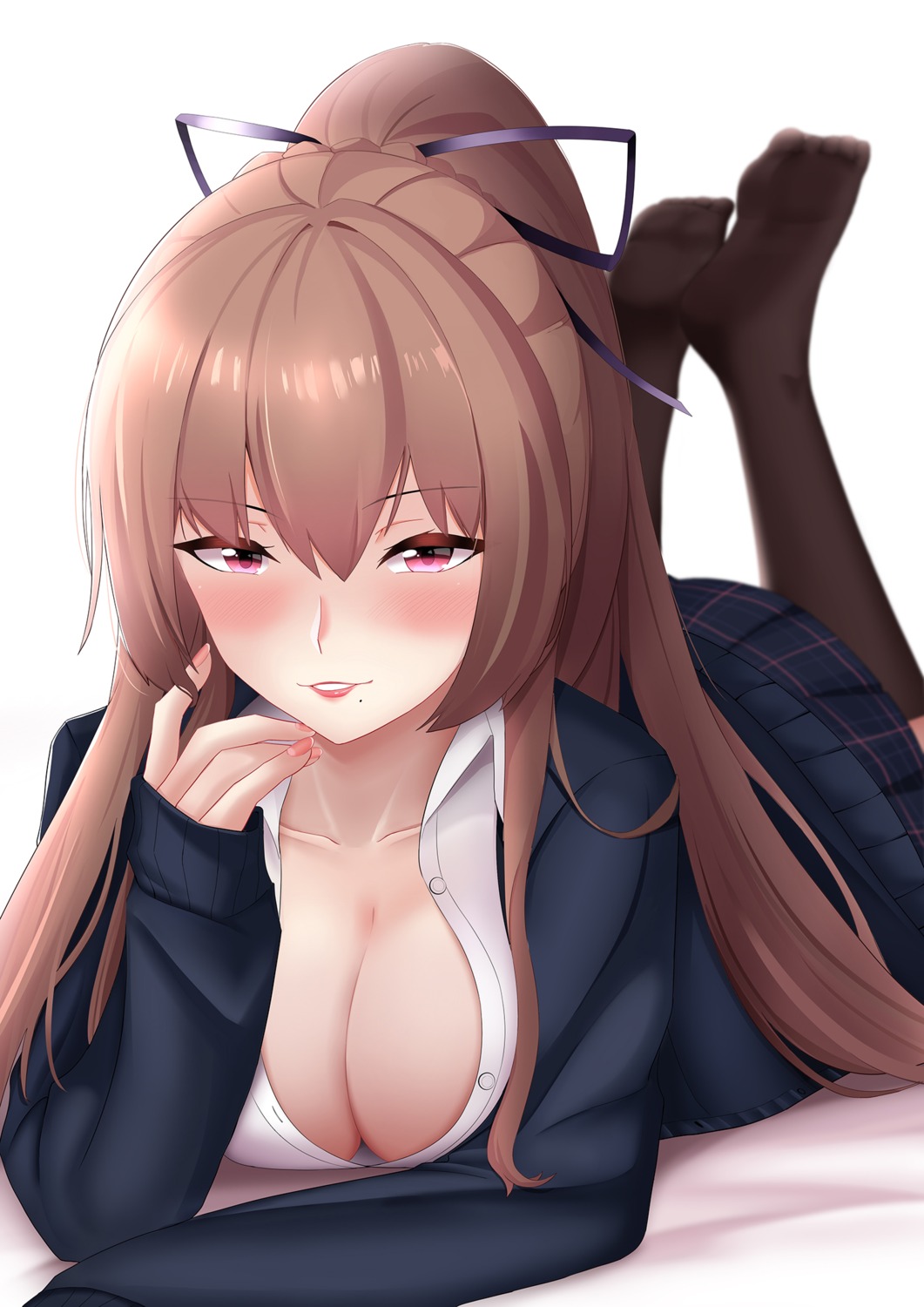 azur_lane cleavage leng_xiao no_bra open_shirt seifuku sweater swiftsure_(azur_lane)